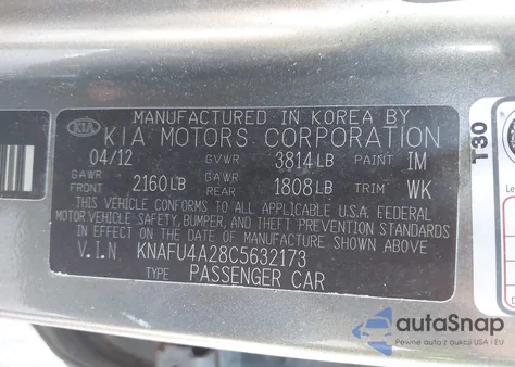 2012 Kia Forte Ex из США, поврежденный, VIN KNAFU4A28C5632173